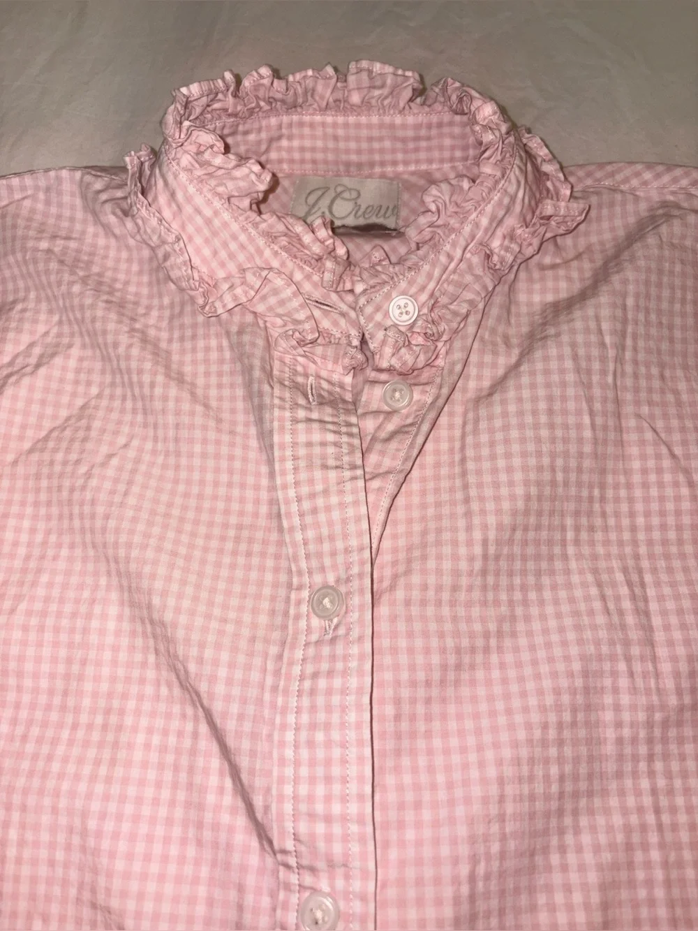 J.Crew Classic-Fit Ruffleneck Gingham Shirt Pink – Size 4